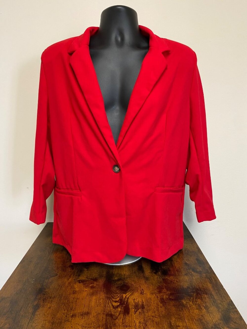 Ny Collection Women's Red 3/4 Sleeve Scuba Collar Crepe Blazer Size 1X NWT